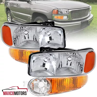 Headlights+Bumper Lamps Fits 2000-2006 GMC Sierra 1500 2500 3500 Yukon XL Denali • $68.49