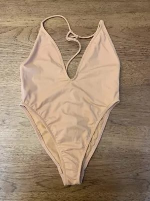 ASOS Beige Solid SIZE US 12 T Back High Leg Plunge  One Piece Swimsuit New • $13.99