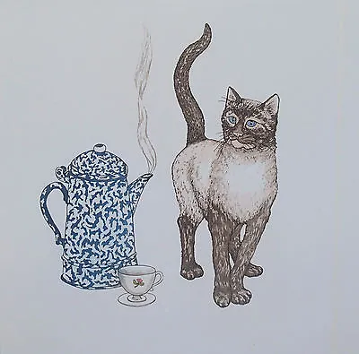 Martha Hinson  Catnip Tea  Siamese Cat With Teapot And Cup S/N Color Etching • $18.99