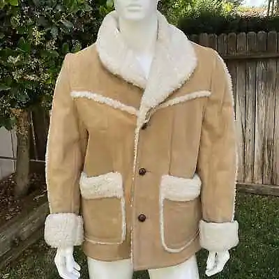 Vintage Sears Western Outdoor Wear Faux Shearling Leather Jacket Men's Large • $70