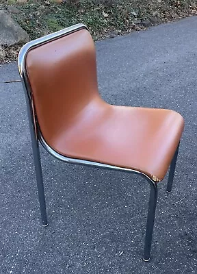 Jensko Chrome And Burnt Orange Brown Vinyl Scoop MCM Office Dining Chair • $29