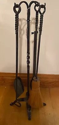 Forged Fireplace Tools Set Fireplace Poker Tongs Shovel Broom Stand 31  • $60