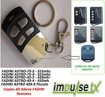 FADINI ASTRO 75 ASTRO 43 Remote Control Compatible Keyfob 433mhz 315mhz 418mhz • £21.99