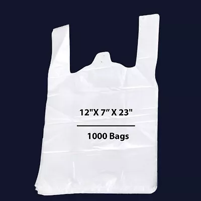 12 X7 X23  1000 Bags T-Shirt Plastic Shopping Bags | Grocery White Plain Bags • $71.99