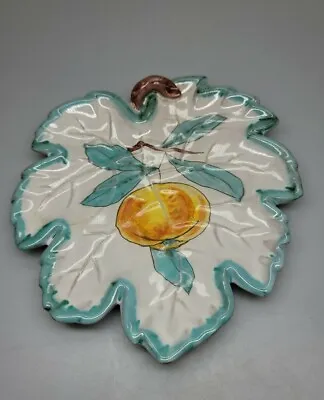 Vtg ITALY Hand Painted PV Peasant Village Leaf Fruit Plate 7.5  Orange • $29.99