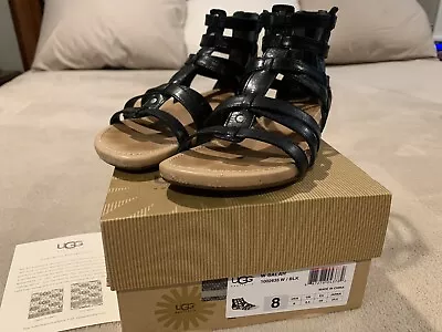 UGG W Salah Gladiator Leather Sandals With Back Zipper - Size 8 - Black - VGC • $50