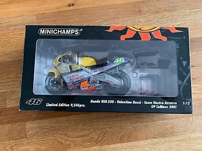 MINICHAMPS 1:12 HONDA NSR500 VALENTINO ROSSI 2001 LeMans Diecast Model Bike NEW  • £79.99