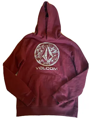 Volcom Burgundy Red Signature Hooded Sweatshirt Hoodie Youth Boy's Large L • $19.95