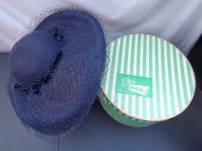 Vintage Frank R Jelleff Washington Blue HAT Wide Brim Ladies Lace Dotted Veil • $79.99