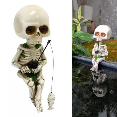 Funny Small Skeleton Fishing Resin Statues Garden Home Decoration Ornaments • £5.49