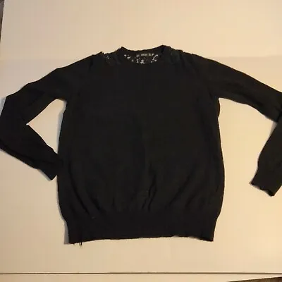Zara Knit Black Lace Back Pullover Sweater Medium • $8.99