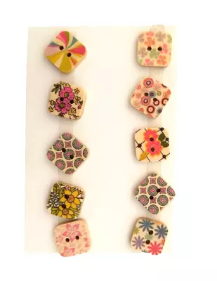 New Mixed Lot Square Boho Buttons 10 Flat Multicolor 2 Holes 1/4 In Crafts Sew • $4.25