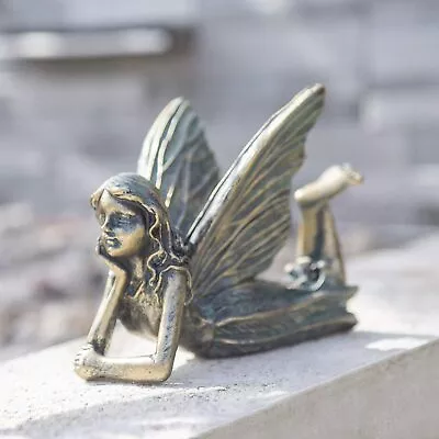 £6.49 • Buy Fairy Garden Ornament Laying Nymph Statue Bronze Effect Figure Angel Outdoor