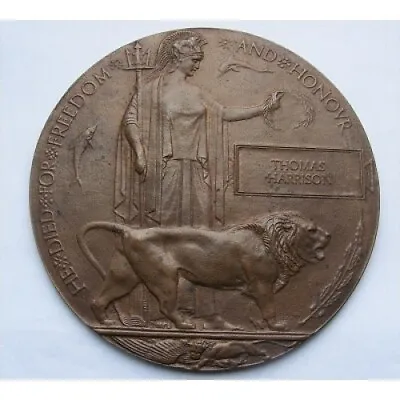 £185 • Buy WW1 Death Penny Plaque Medal   THOMAS HENRY HARRISON