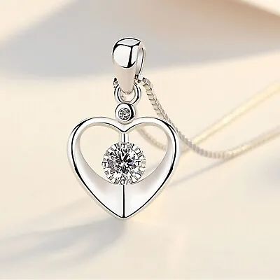 925 Sterling Silver Crystal Love Heart Pendant Necklace Women Jewellery Gift UK • £3.49