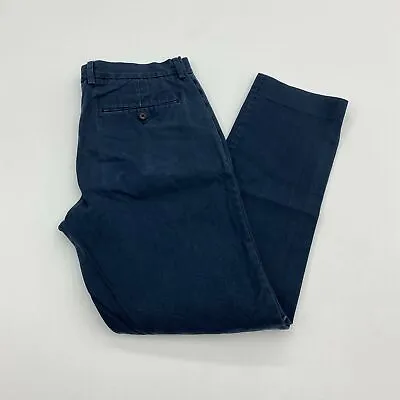 J Crew Bowery Pants Mens 31X31 Navy Straight Leg 100% Cotton Slash Pocket Casual • $18.95
