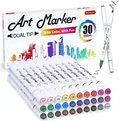 Shuttle Art 30 Colors Dual Tip Art Markers Permanent Marker Pens Highlighters • $17.28