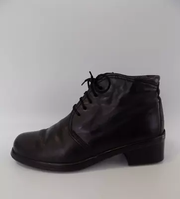 Black Leather Boots Gabor Size 6 Womens Ankle Lace Up Low Heel Victorian Elaine • £29.95