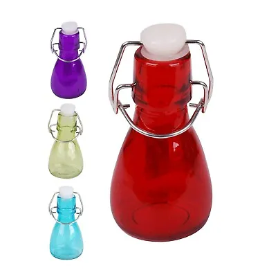 Set Of 4 Glass Mini Clip Top Bottles Airtight 80ml Coloured Reusable Swing Top • £8.49