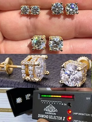 Moissanite 3D Iced Solitaire Screwback Stud Earrings Real 14k Gold Plated Silver • $47.20