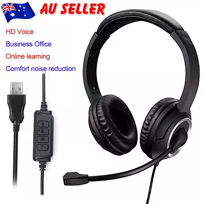 USB Headset Headphones Wired With Microphone MIC For Call PC Computer Laptop AU • $22.79