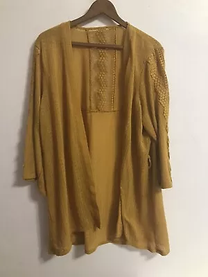 Womens Blouse Sheer Mesh/Lace Long Sleeve Shrug Mustard Yellow Boho *no Size Tag • $12.99