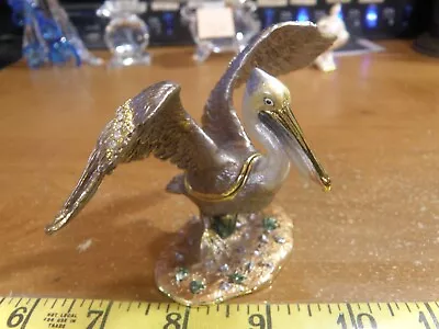 Pelican Pewter Bejeweled(Swarovski Crystals) Hinged Miniature Trinket Box • $17
