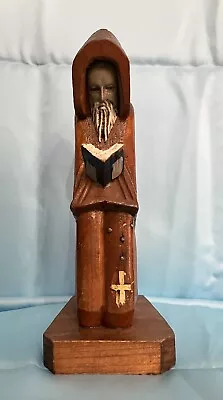 Vintage Hand Carved Wooden Monk Reading Scripture Statue Bible • $12
