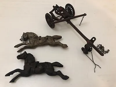 Antique Cast Iron Horse Drawn Toy Cart With 2 Horses For Repair • $34