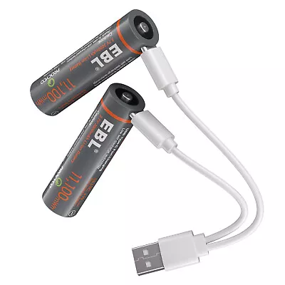 2Pcs EBL 18J-TC Lithium Batteries 3.7V Li-ion Rechargeable Battery + USB C Cable • $15.79