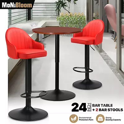 Set Of 3[BAR STOOLS+PUB TABLE SET]Swivel Tabletop Adjustable Height Leather Seat • $197.99