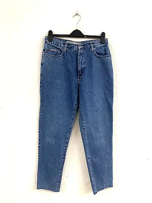 Vintage 80s 90s Retro Blue Denim Tapered High Waist Jeans Size 12 W30  L28  • £14.99