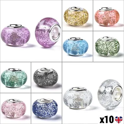 £3.89 • Buy 10x Beads European Large Hole Charm Bracelet 14mm Resin Glitter Jewellery Making