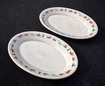 2 Vintage Homer Laughlin China Cowboy Western Theme Oval Platters Exc Condition • $94.95