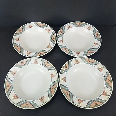 Mikasa Intaglio Rimmed Soup Bowl Set Of 4 Santa Fe Theme Shallow 9.25  • $39.19