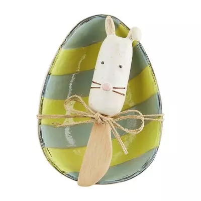 NWT Mud Pie Easter Decor Ceramic Dish Striped Egg And Bunny Face Spreader • $15