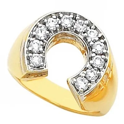  Men's Stainless Steel Gold Plated Cz Ring Lucky Good Luck Horseshoe Ring    • $13.59