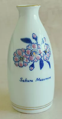 Sakura Masamune Japan White Sake Bottle Or Vase With Pink Blue Golden Flowers  • £5