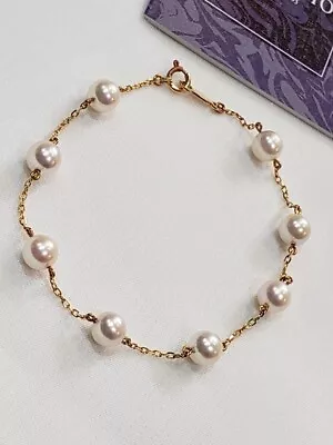 MIKIMOTO K18 Akoya Pearl Bracelet Yellow Gold 18cm Boxed Used • $452