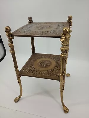 Vintage Art Nouveau Victorian Style Two Tier Cast Metal Plant Stand Side Table • $250