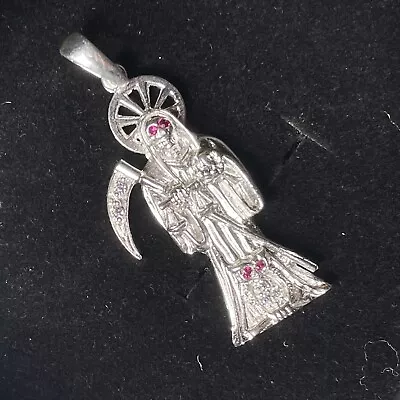 Real Solid 925 Sterling Silver Small Grim Reaper / Santa Muerte Pendant / Charm • $20