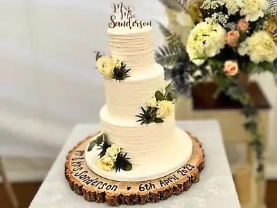 Personalised Wooden Cake Stand Wedding Birthday Christening Log Slice 3 Sizes • £24.29