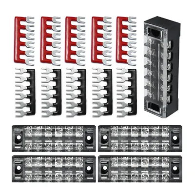 5Sets 6 Positions Terminal Block Barrier Strip Dual Row Screw 15A With Cover US • $11.61