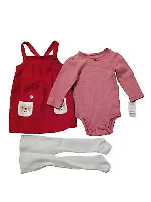 Carter’s Santa Claus Christmas Girls 12 Mo Overalls Jumper Stockings Outfit Set • $4.83