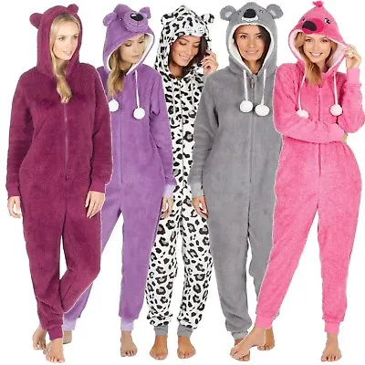 £26.97 • Buy Ladies 1Onesie Hooded All In One Pyjamas Novelty Animal Fleece Zip Girls Pajama