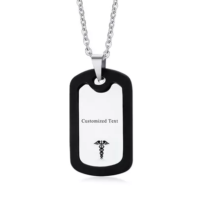 Men Women Necklaces Medical Alert ID Dog Tag Pendant Silicone Chain Personalized • £6.58