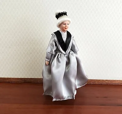 Dollhouse Miniature Grandma Porcelain Doll Victorian Silver Dress 1:12 Scale • $12.50