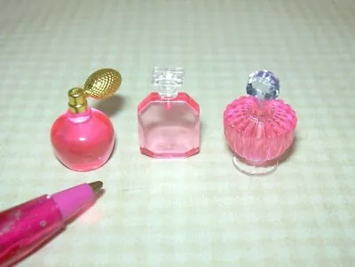 Miniature Trio Of PINK Solid Plastic Perfume Bottles (BARBIE): DOLLHOUSE 1:6  • $5.98