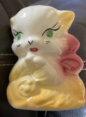 Vintage Shawnee Kitten Planter- Green Eyes Yellow And Pink 4.25” Tall • $10