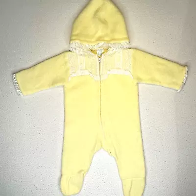 Vintage Carter's 70s Footed Pajamas Blanket One Piece Zip Up Sleeper Suit Yellow • $14.40